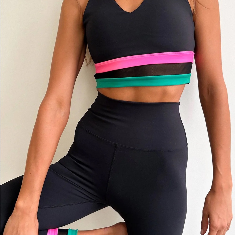 Beach Riot Black Bra with Pink and Green Accents